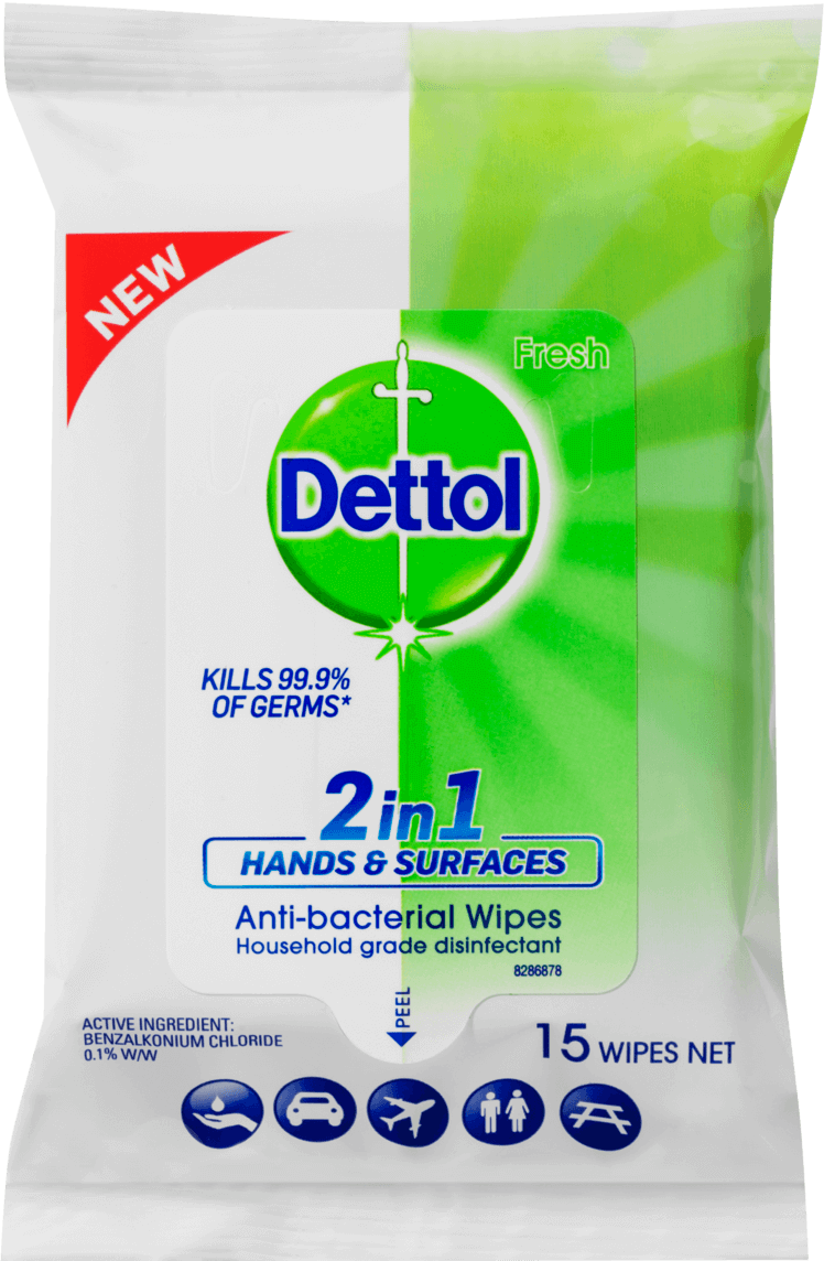 Dettol 2 in 1 Hands & Surfaces Anti-Bacterial Wipes